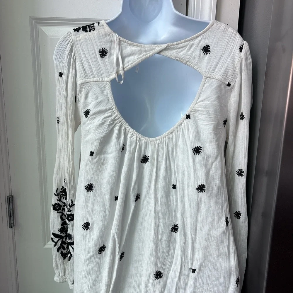 Free People “Sweet Tennessee” White Dress with Black Flower Embroidery